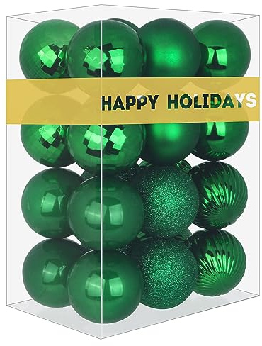 Emerald Green 2.5 Christmas Balls Christmas Tree Decoration Ornaments Shatterproof Hanging Balls for Birthday St. Patrick's Day Easter Mardi Gras Holiday Wedding Decorations Set of 24pcs