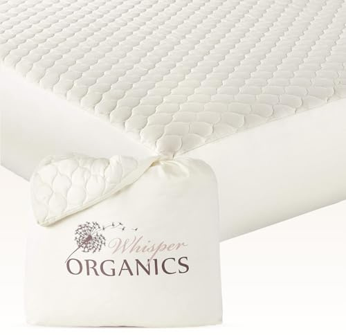 Whisper Organics, 100% Organic Mattress Protector - Quilted Fitted Mattress Pad Cover, GOTS Certified Breathable Mattress Protector - Ivory Color, 17 Deep Pocket (Cal King Bed Size)