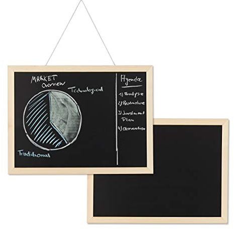 Relaxdays 2 x Kreidetafel mit Holzrahmen, abwischbare Tafel, Büro Memoboard, Wandtafel zum Aufhängen, 30 x 40 cm, schwarz