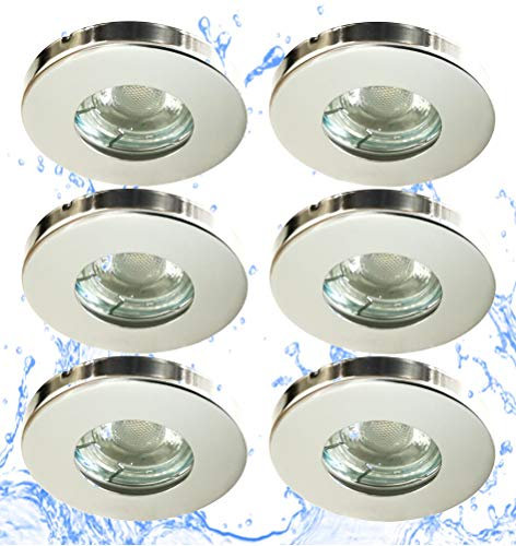 Trango 6er Set IP44 LED Einbaustrahler in Chrom 6000K Tageslicht Weiß 6729IP-068G6KSD incl. 6x 3-Stufen dimmbar LED GU10 Leuchtmittel für Bad, Dusche, Einbauleuchte, Deckenstrahler, Deckenlampe