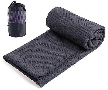 Xlabor Mikrofaser Yogatuch Handtuch mit Antirutsch Noppen Yogamattenauflage Unterlage Towel Fitnesssporttuch für die Yogamatte dunkelgrau