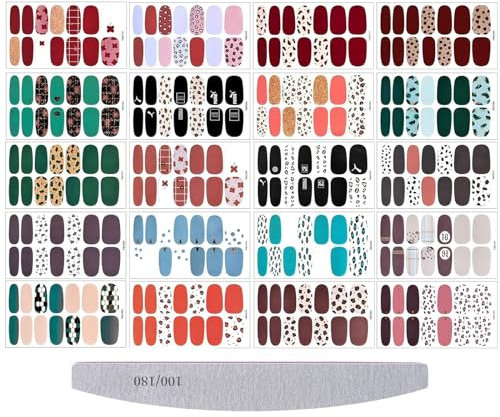 Kalolary 20 Sheets Nail Polish Sticker Full Wrap Nail Art Sticker, Leopard Print Self-Adhesive Nail Art Decal Strip Nail Decals with Nail File for Women Girls Kids DIY