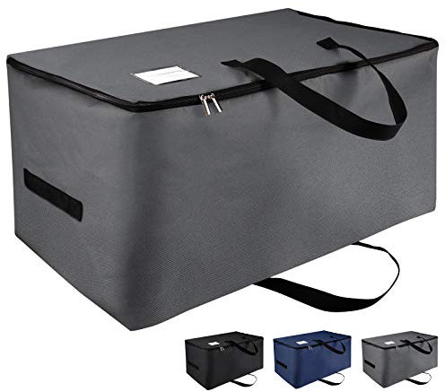 IHOMAGIC 100L Bolsa de Almacenamiento con Cremallera Robusta Grande, Almacenaje Bajo la Cama para Ropa - Cajas De Almacenaje Ropa Plegable Bolsa de Viaje para Ropa, Mantas, Edredón (Gris Oscuro)