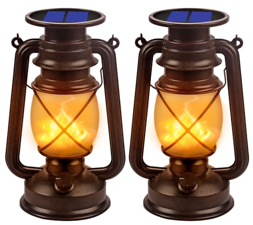 Marlrin Solar Lanterns Outdoor Waterproof 2 Pack LED Flickering Light