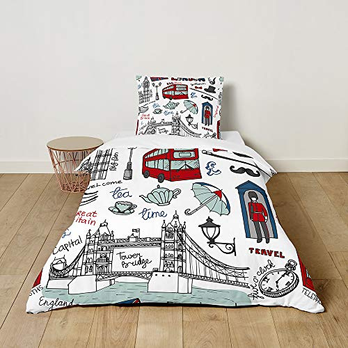 FANSU Kinder Bettwäsche Set, 3D Cartoon Auto Muster Junge Bettwäsche 2 Teilig mit Bettbezug und Kissenbezug, Sanft 100% Microfaser Bettwäsche Set (Londoner Bus,135x200cm + 50x75cm)