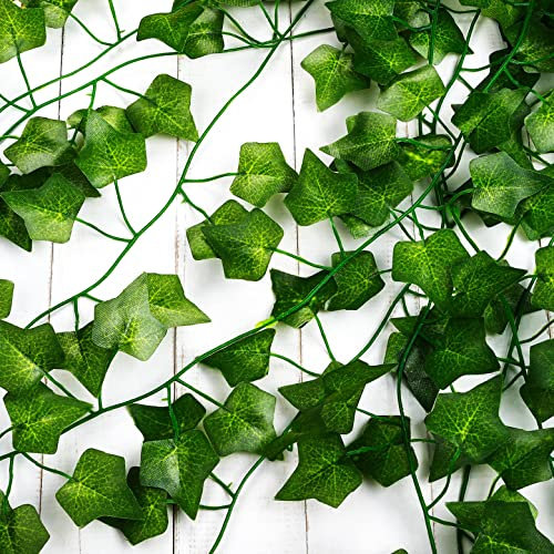 LAKEDO Faux lierre 【5 pièces】 Guirlande de lierre artificiel - Feuilles de vigne artificielles - Plantes murales pour chambre à coucher, décoration murale pour jardin, intérieur et extérieur