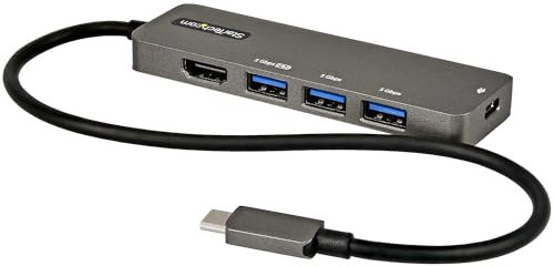 StarTech.com USB C Multiport Adapter - USB-C to HDMI 2.0b 4K 60Hz (HDR10), 100W Power Delivery Pass-Through, 4-Port USB 3.0 Hub - USB Type-C Mini Dock - 12 (30cm) Long Attached Cable (DKT30CHPD3)