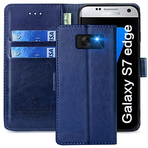 FMPCUON Cover per Samsung Galaxy S7 Edge,Cover in Pelle Samsung Galaxy S7 Edge,Flip Wallet Case Custodia in Pelle PU Premium,con Magnetica a Scatto per Samsung Galaxy S7 Edge,Blu