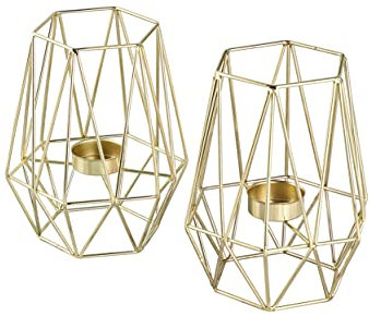 ECHTWERK 2-teiliges Teelicht-/ Kerzenhalter Set Vintage Big, Gold-Edition, Geometrisches Design, Votiv Kerzenhalter für Wohnzimmer/Schlafzimmer/Esstisch, Tischdeko für Hochzeiten