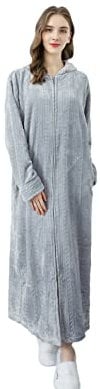 Sacebeleu Bademantel Herren Damen Lang mit Kapuze Reißverschluss Flauschig Flanell Grau Morgenmantel Nachtwäsche Hausmantel Paar Set Weich Hausmantel Pulloverdecke Pyjama Unisex Große Größen XL