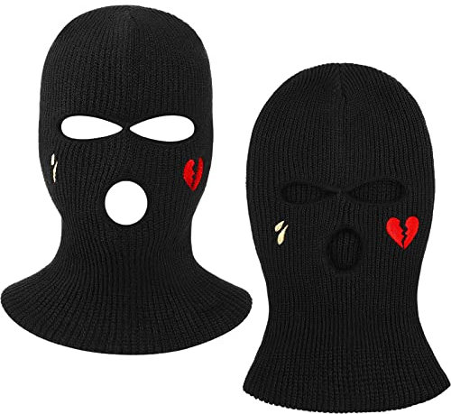 3-Loch-Skimaske, 2 Stück, Sturmhaube, gestrickt, Dreiloch-Maske, Beanie, Winter, Vollgesichtsbedeckung für Outdoor-Sportarten, Schwarz, 7