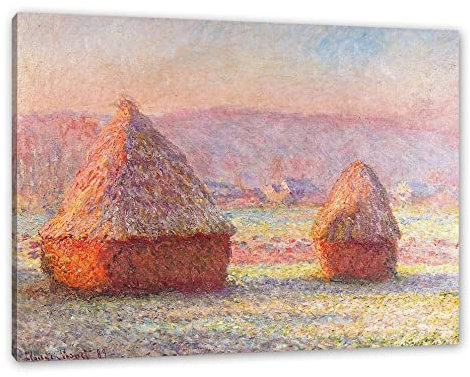 Pixxprint Claude Monet - Heuhaufen, Größe: 100x70cm, Leinwandbild, fertig gespannt, Wandbild, Dekoration, Kunstdruck, kein Poster