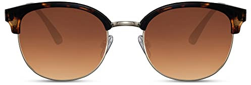 Cheapass Sonnenbrille halbbraunes rechteckiges Gestell mit goldenen Bügeln und braunen Verlaufsgläsern UV400 geschützt Herren Damen