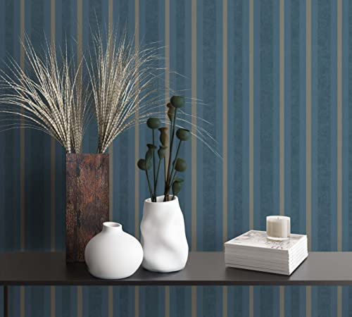 marburg Tapete Blau Streifen Vliestapete für Schlafzimmer Wohnzimmer oder Küche Made in Germany 10,05 x 0,53m