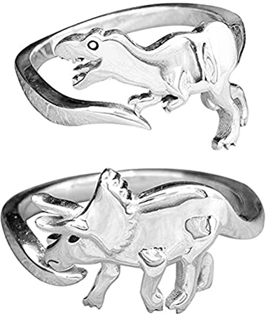 Tianbi Dinosaurier-Ring, offen, verstellbar, Vintage-Silber-Ringe, bleifreier Ring, verstellbarer Dinosaurier-Fingerring für Liebhaber, 2 Stück