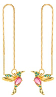 Miniblings Kolibri Kettchen Ohrringe bunt gold golden | In Berlin von Hand montierter Ohrschmuck, mit Strass und Vogel
