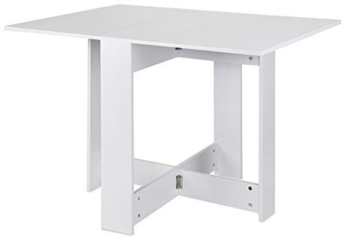 HUOLE Esstisch, Klapptisch mit Rollen, Schreibtisch, Beistelltisch, Tisch mit Ablagefläche für Esszimmer, Holz,103 * 76 * 73,4cm (reinweiß)