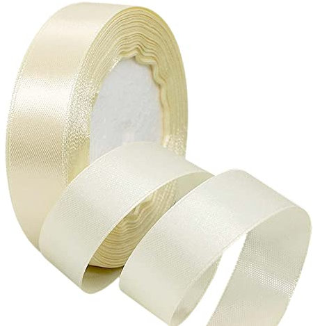 POPOYU Satinband Cremeweiss 20mm,Cremeweiss Band 2cm,Dekoration Präsent Geschenkband,23M Geschenkband Schleifenband für Kleid,Hochzeit,Geburtstag Geschenke,Satin Dekoband,Deko Band Geschenkverpackung