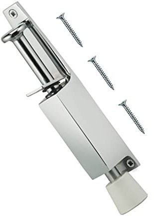 TERF® Heavy Duty Kick Down Door Lock Stopper Holder Spring Loaded Adjustable Doorstop Grey Foot Spring Loaded Door Retainer with Extra-Strong Including Fixing Screw - Pack of 1