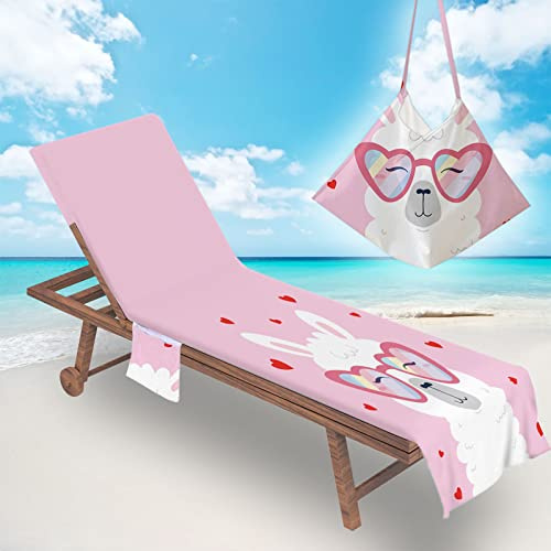 Highdi Schonbezug Liegestuhlauflage, Lama Motiv Schonbezug für Gartenliege, Strandliegenauflage mit Taschen, Mikrofaser Handtücher für Strandliegen Liegestuhl (75x210cm,Hell-Pink)