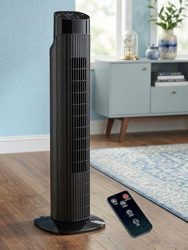 Uthfy Tower Fan for Bedroom, Fans That Blow Cold Air, 80° Oscillating Fan with Remote, 7.5H Timer, 3 Speeds, Standing Fan Bladeless Fan Cooling Fan for Room Office 32 Inch