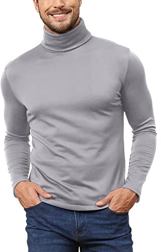 Hoefirm Men's Polar Neck Pullover Basic Warm Tops Turtleneck Knit Jumper Slim Fit Sweater Funnel Cotton Wool Grey XXL