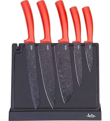 Jata HACC4502 - Cuchillos Cocina, Juego Cuchillos Cocina 5 piezas con Soporte Magnético, Incluye afilador, Cuchillos de acero, Mango de polipropileno, Fácil limpieza, Recubrimiento antiadherente