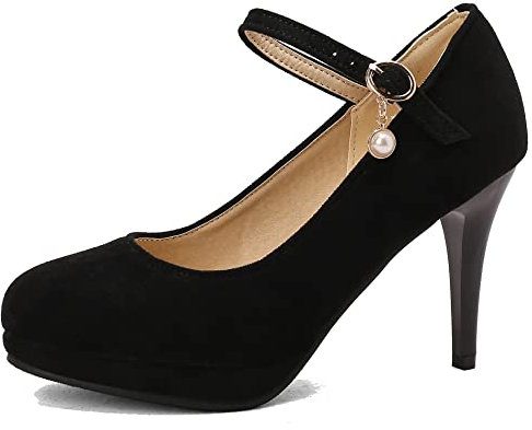 Women Stiletto Mary Jane Shoes, High Heel Pumps Round Toe Buckle Dress Pumps with Platform Simple Marfsu Black Size 7.5 Uk/42