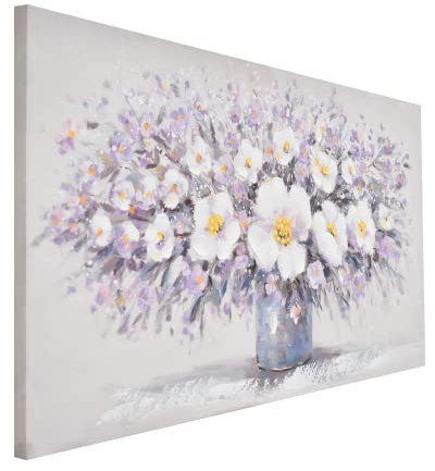 Home Selections Lilac Flower Pot Canvas Wall Art, 100 x 50cm, 3D Hand Painted Canvas Picture, Large Botanical Wall Decor for Bedroom, Living Room, or Kitchen