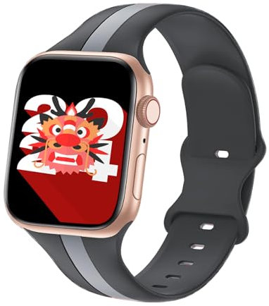 GAGAAL Sport Bands Compatible with Apple Watch Band 38-49mm,Soft Silicone Waterproof Strap Compatible with iWatch Apple Watch Series Ultra 9 8 7 6 5 4 3 2 1 SE Women Men(42-45, black grey)