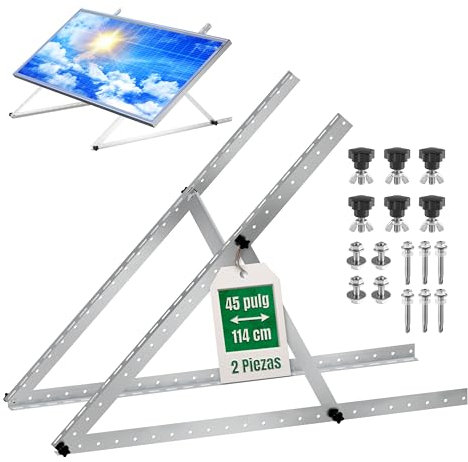 Support de panneau solaire 114 cm, profilé d'angle robuste en aluminium, montage pour balcon, mur, toit plat, toit en tuiles et camping car (1 paire)