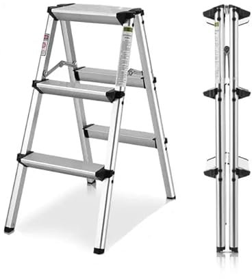 Aluminium Heavy Duty Step Ladder Double-Side Portable Folding Stool 1,2,3,4 step (3 steps)