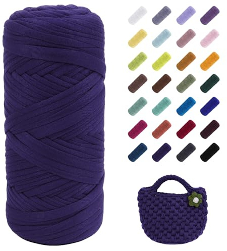 Uiopa Fettuccia per Borse a Uncinetto, 200g Filato Grosso in Poliestere, Filato di Maglietta per Ferri e Uncinetto, Fai da Te, Decorazioni, Artigianato (Viola Scuro)