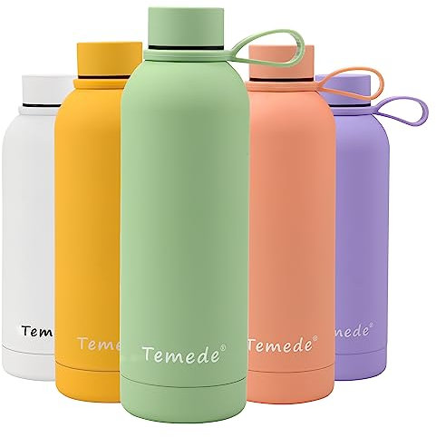 Temede Borraccia in acciaio inox da 500 ml, senza BPA, a doppia parete, isolata sottovuoto, borraccia termica riutilizzabile per bevande fredde e calde, borraccia sportiva, ideale per uomini, donne e