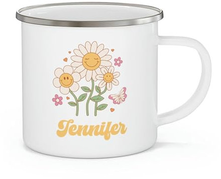 JENKEM Taza de Camping con Esmalte de Flores Vintage. Taza de Regalo de cumpleaños Personalizada for Acampar