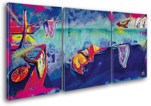 Giallobus - Peintures Grand Format XXL - Pop Art - La persistance de la mémoire - Toile - 218x100cm | 3pcs. x 70x100cm - Grande Image