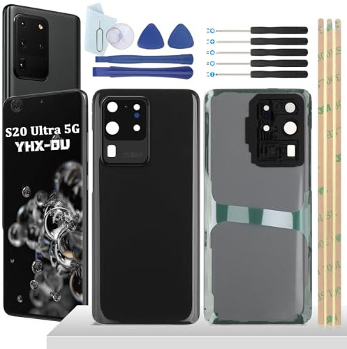 YHX-OU 6.9'' Nero Copribatteria per Samsung Galaxy S20 Ultra 5G S20 Ultra SM-G988B SM-G988U Copri Batteria Sostituzione Posteriore Ricambio Posteriore Back Cover + Strumento di Installazione