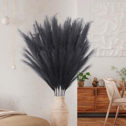 Ziamzra 6 Stück Pampasgras Groß 110cm Künstliches Pampasgras Deko Trockenblumen Getrocknete Blumen Boho Deko Kunstblumen Pflanzen für Wohnzimmer Hochzeit Büro Schlafzimmer(Schwarz)