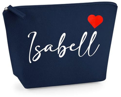 Kosmetiktasche personalisiert - Schminktasche Filz - Kosmetikbeutel mit Namen - Tasche mit Name und Herz - Filztasche - Geschenkidee (Dunkelblau, S)