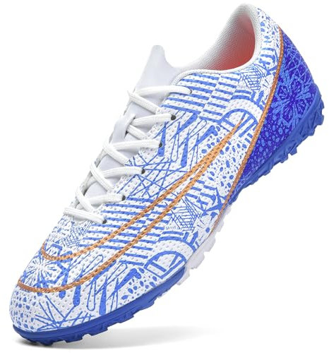 NUTTOPL Scarpe da Calcio Professionale All'aperto Scarpe da Calcetto Adulto Training Low-Top Scarpe da Calcetto Bambini Teenager Scarpe da Calcetto Unisex Bianco Blu 41 EU