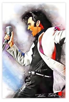 TINGTOEO Elvis Presley, Aquarell-Illustration, Leinwand-Poster, Schlafzimmer-Dekor, Sportlandschaft, Büro, Raumdekoration, Geschenk, ungerahmt, 30 x 45 cm