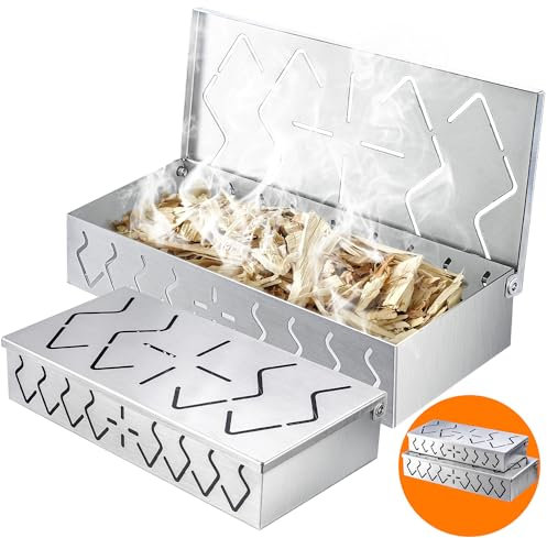 Pariplus Smoker Box for Gas Grill, 2-Pack Stainless Steel Wood Chip Boxes with Hinged Lids, BBQ Smoke Box for Charcoal & Gas Grills, Adds Smoky Flavor, Easy to Use