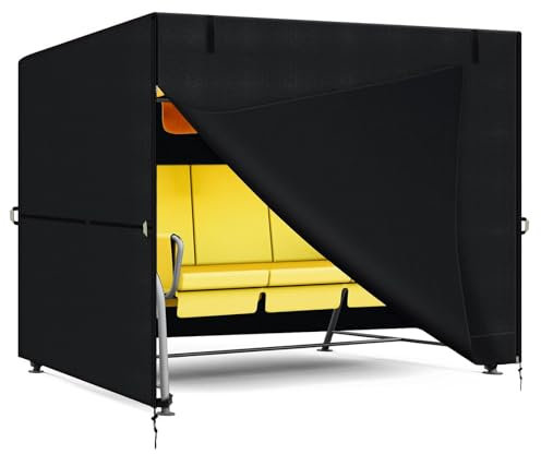 Hollywoodschaukel Abdeckung 2-3 Sitzer Schutzhülle, Gartenschaukel Schutzhülle Winddicht, Hollywood Swing Abdeckplane mit Kordelzug und Verstellbare Schnallen,420D Oxford-Stoff-210*150*150cm