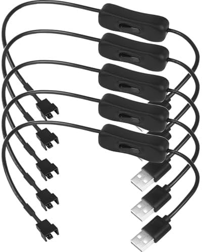 RUNCCI-YUN 5PCS 4-Pin USB PWM 5V PC cable ventilador,4Pin a USB adaptador cable ventilador,CPU PC Fan Connector con interruptor (30cm)