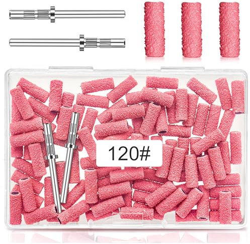 [Upgrade] 3.1 MM Mini Sanding Bands for Nail Drill 120 Grit, 100 Pcs With Small Mandrel Bits for Acrylic Nails Gel Manicures and Pedicure, Salon Use