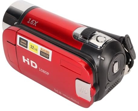Videokamera, 16 MP HD-Handkamera, Integriertes Mikrofon, Anti-Shake für Vlogging (Rot)
