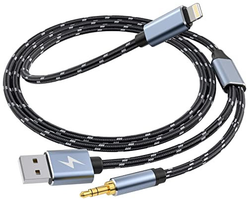 WORLDBOYU Cable de carga Lightning a 3,5 mm Aux Jack de audio 2 en 1, funciona con altavoces estéreo para coche iPhone a cable auxiliar estéreo de 3,5 mm, compatible con iPhone 14/13/12/X/8 2M