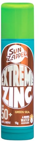 Sun Zapper Zinc Stick - Green Colour Sunblock Stick SPF 50+ Zinc Oxide Face Mineral Sun Cream Made in Australia
