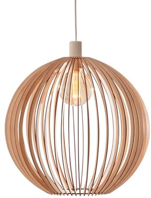 Nordestic Pendelleuchte Holz „Forseti“, skandinavische Hängelampe Esstisch + Wohnzimmer, Boho Hängeleuchte höhenverstellbar + dimmbar mit E27 Fassung (Höhe x Durchmesser 50 cm x 55 cm)