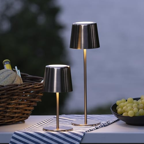 Lightbox LED Tischlampe für Innen & Außen | 37 cm / 23 cm Höhe, Ø 10 cm | kupferfarbene Outdoor Tischleuchte mit CCT (3000-6500 K) | 300 lm | mobil/kabellos/portable | per USB aufladbar/Akku